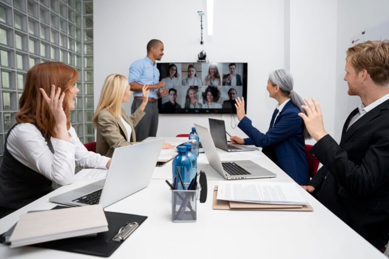 Employees in a team meeting